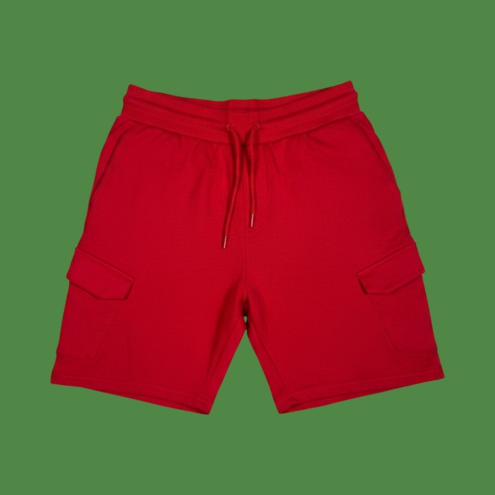 Seven Souls Cargo Sweat Shorts Mens L Red Excellent Fleece Drawstring Streetwear